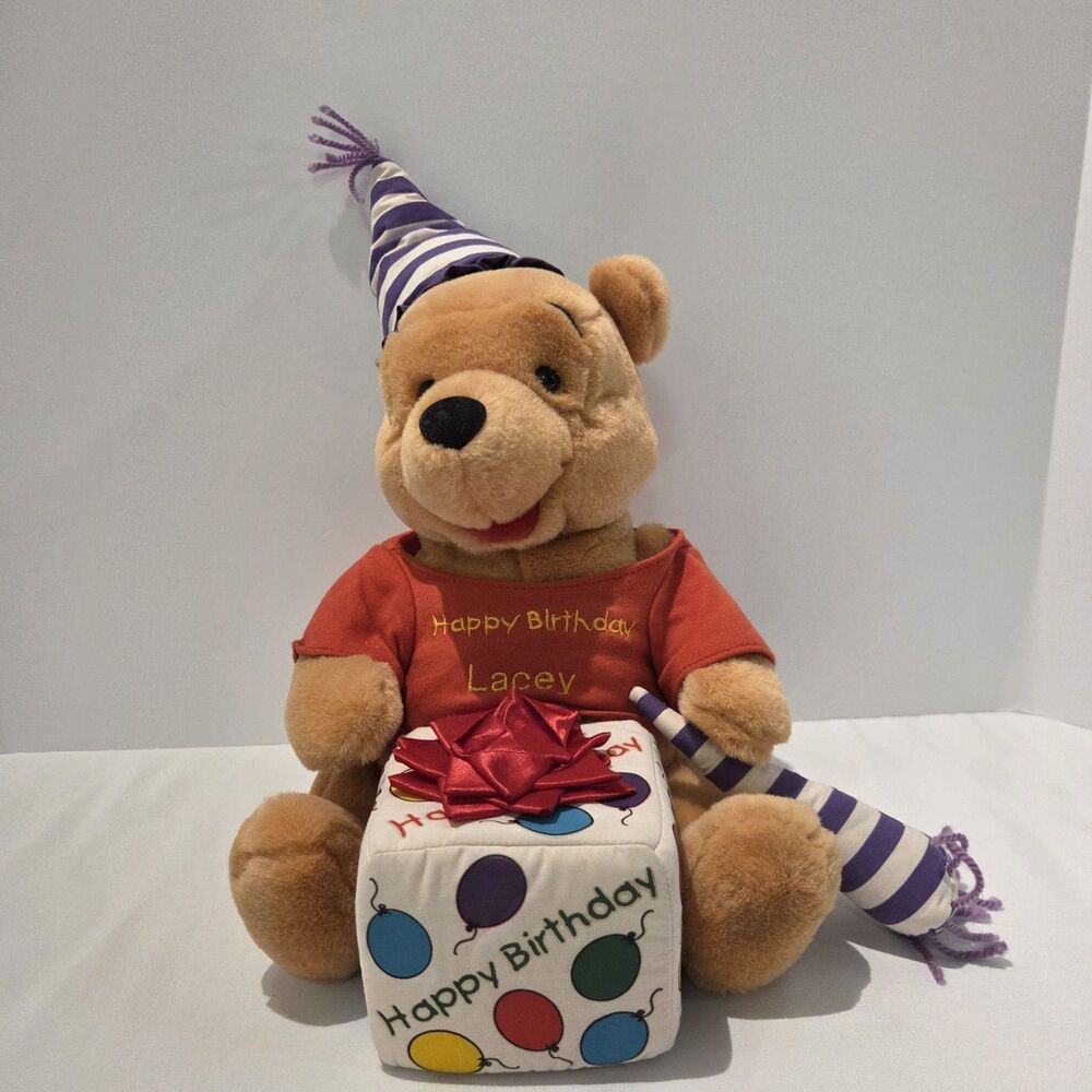Vintage Disney Winnie The Pooh Happy Birthday Lacey Plush 12" Custom